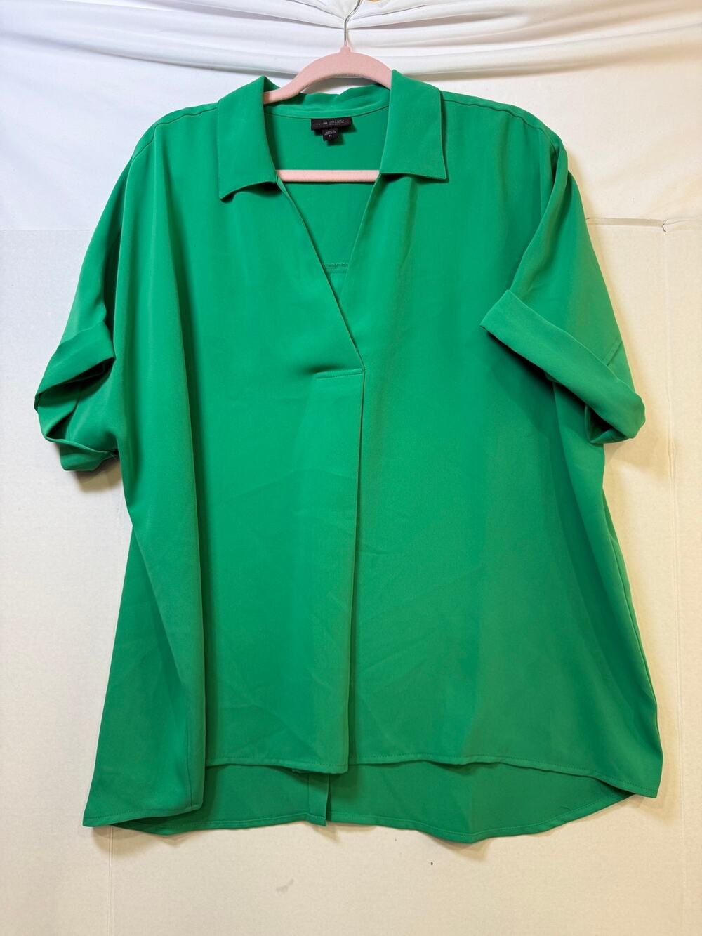 J.Jill Wearever Green Blouse XL Notched Collar V-Neck Back Button 3/4 Sleeve